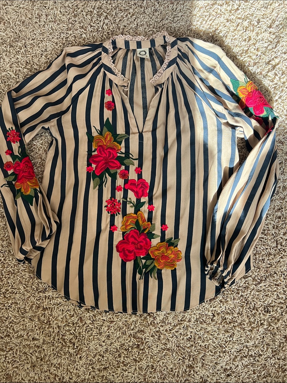 Anthro Akemi + Kin striped top with embroidered florals